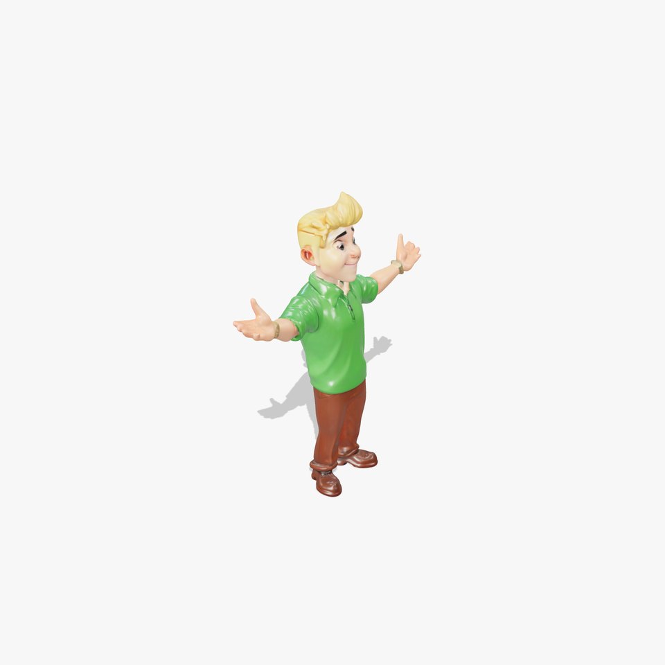 Blonde Animated Boy in Green Shirt Rigged and Animated
